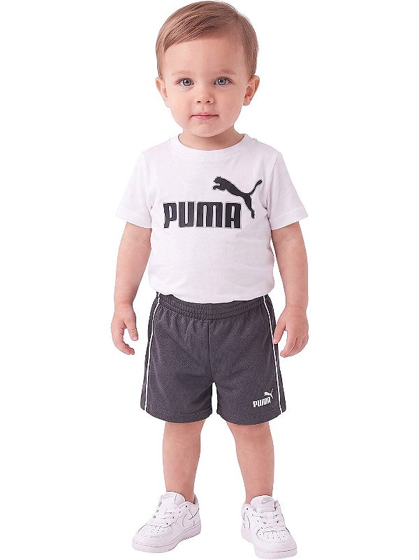 Conjunto Bebê Puma Camiseta Branca e Shorts Cinza