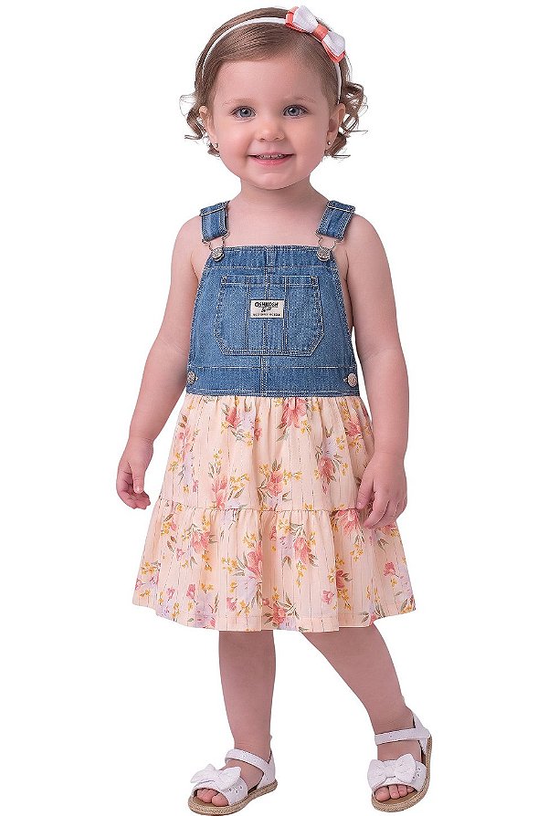 Jardineira Jeans com saia floral Oshkosh