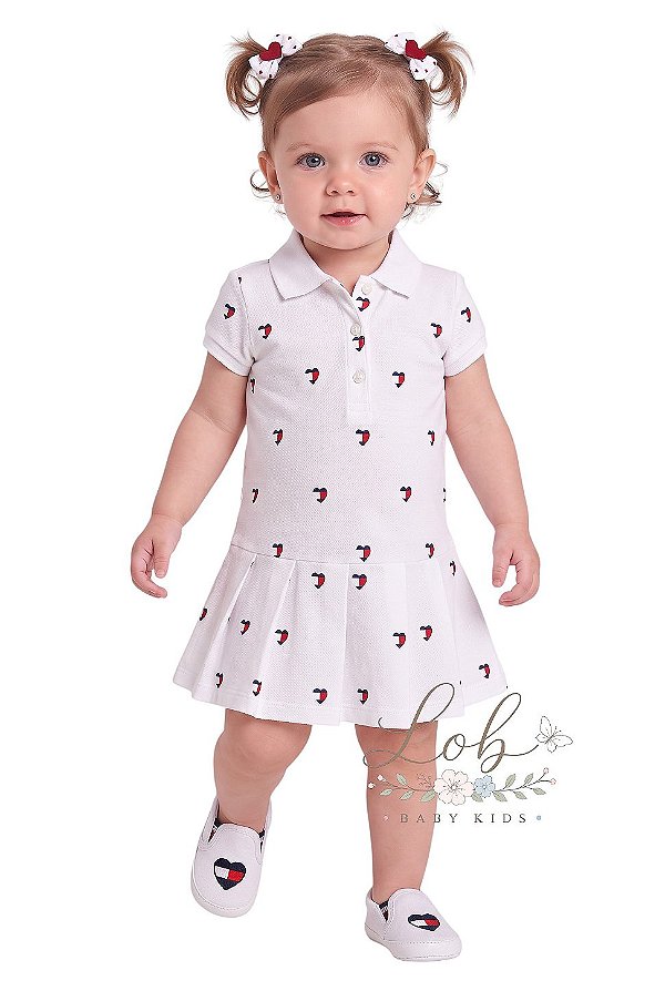 Vestido Polo Bebê Tommy Hilfiger Piquet Corações