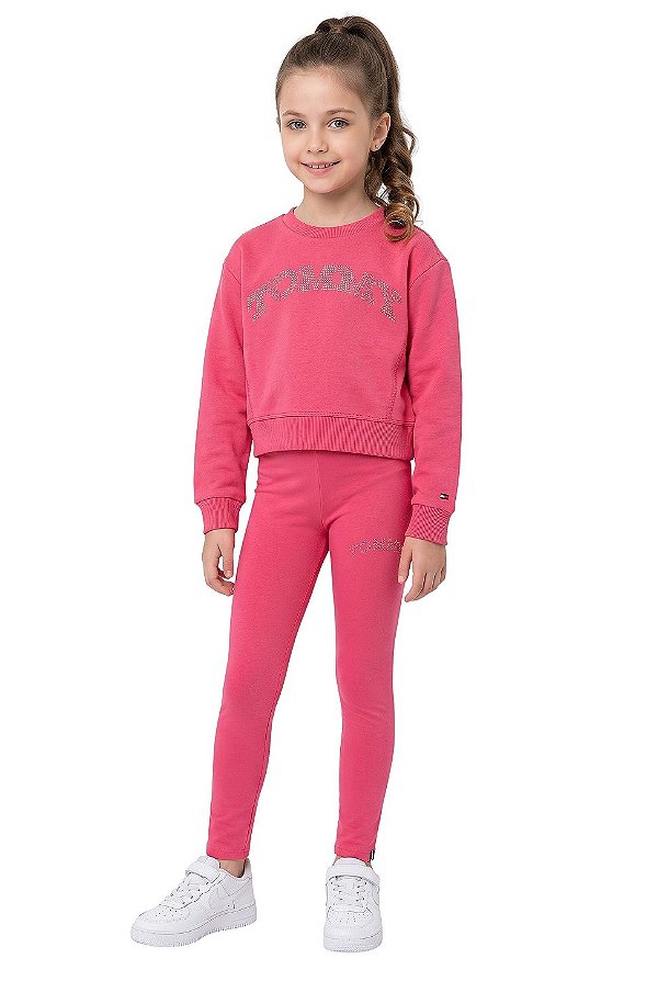 Conjunto Infantil Tommy Hilfiger – Blusa em Moletom com Fleece e Legging em Malha