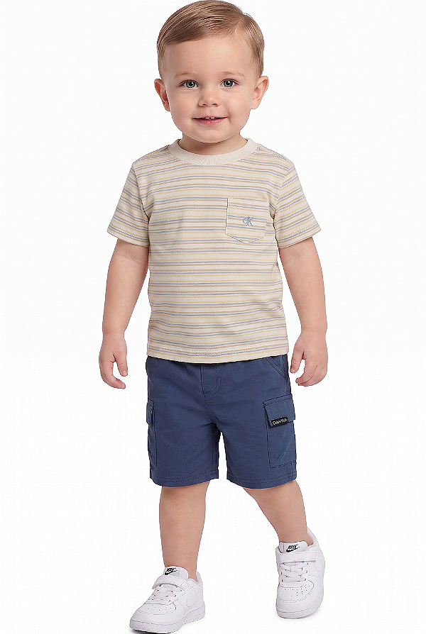 Conjunto Bebê Calvin Klein Camiseta Bermuda Cargo