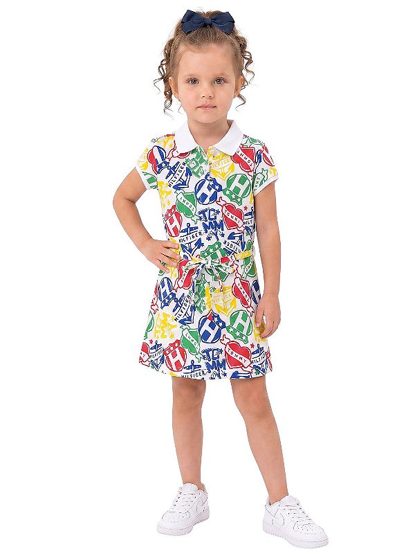 Vestido Infantil Tommy Hilfiger em Malha Piquet Estampado
