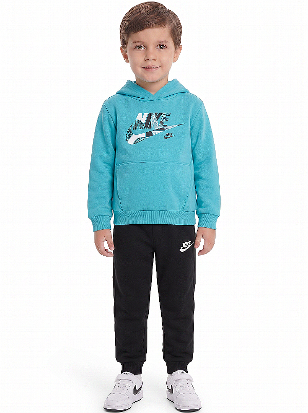 Conjunto Infantil Nike Sportswear Moletom sem Fleece Azul e Preto