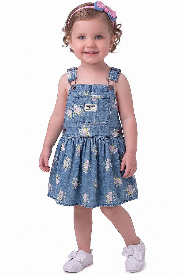 Jardineira Infantil OshKosh – Jeans Chambray Floral