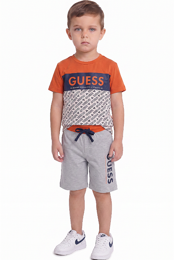 Conjunto Infantil Guess Camiseta e Bermuda em Moletinho