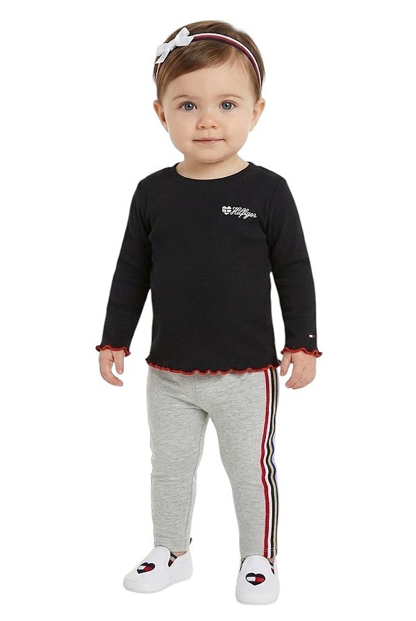 Conjunto Bebê Tommy Hilfiger Camiseta em Malha Canelada e Legging