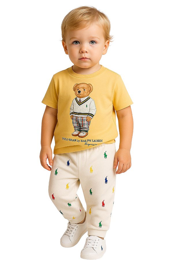 Calça Ralph Lauren Infantil em Malha Piquet Bordada