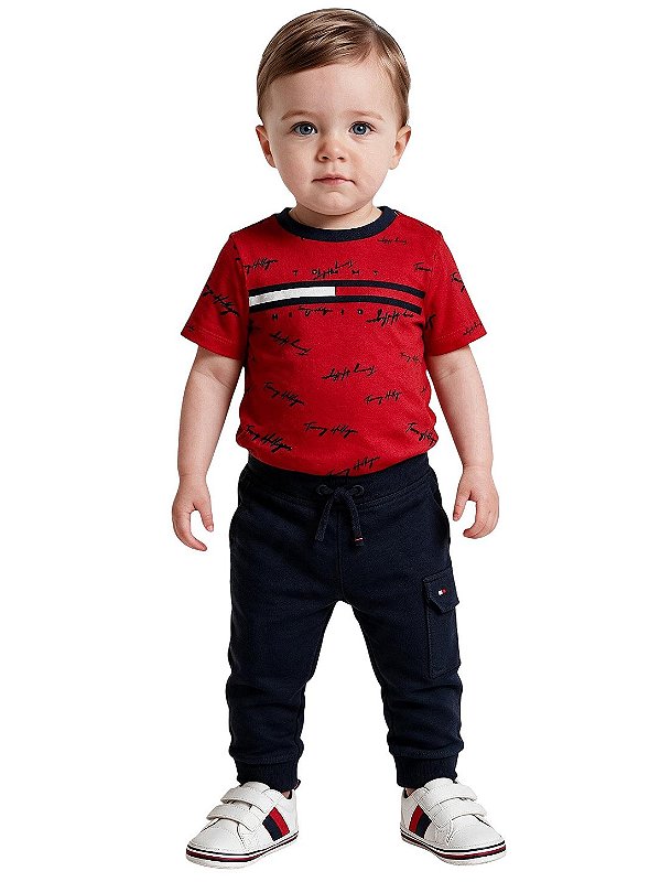 Calça Bebê Tommy Hilfiger Cargo em Malha Azul-Marinho