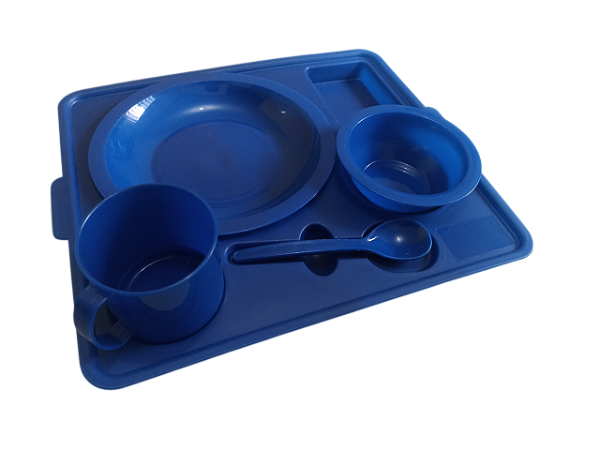 Jogo de Bandeja, Prato, Caneca, Cumbuca e Colher Escolar para Merenda - Kit 10 unidade de cada