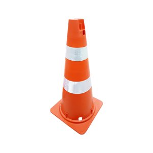 Cone de Sinalização Semi-Flexível 75Cm (2 Faixas prismáticas, 100 Candelas, 2 Pinos, 2 Orifícios)