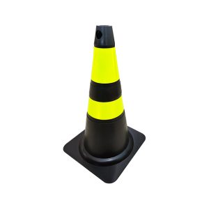 Cone Flexível 75Cm Preto (2 Faixas Refletivas Prismáticas)
