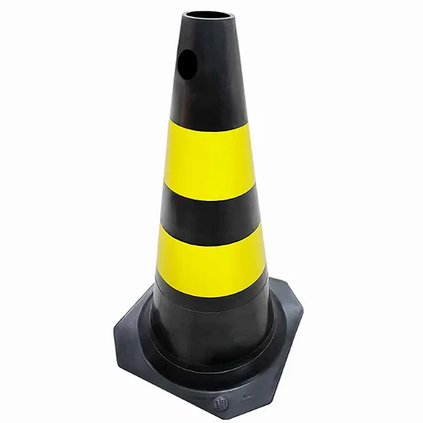 Cone de Sinalização PLT em Polipropileno (PP) 50cm Preto/Amarelo com Faixa Refletiva