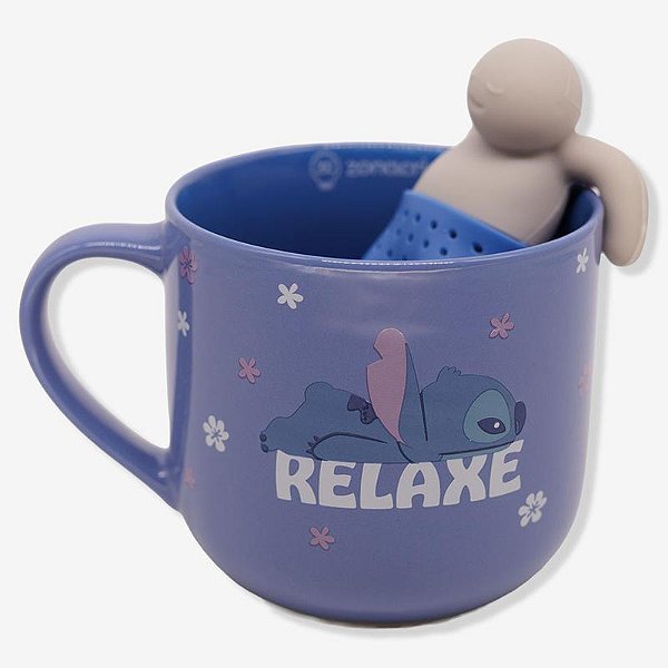 Caneca com Infusor Chá Stitch Relaxe Disney 350ml - 10026506