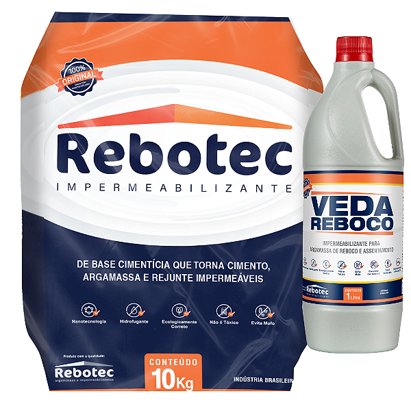 Rebotec Impermeabilizante pacote 10 Kg + 1 Veda Reboco 1 litro