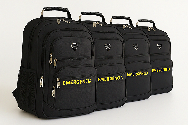 Leve 4, Pague 3 Mochilas Nylon Impermeável - com inscrição Emergência - Preto