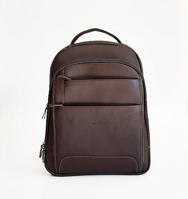 Mochila Executiva Notebook em Couro Legítimo - Café - Bennesh Flex M7108