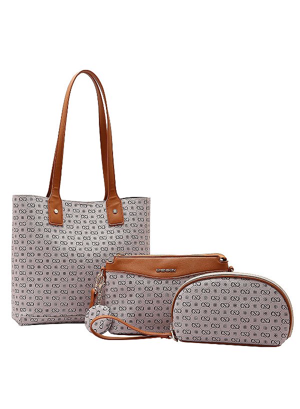 Bolsa Feminina Chenson Original - Alça de ombro - Elegance Luxo Kit 3 peças - Bege - 3485081