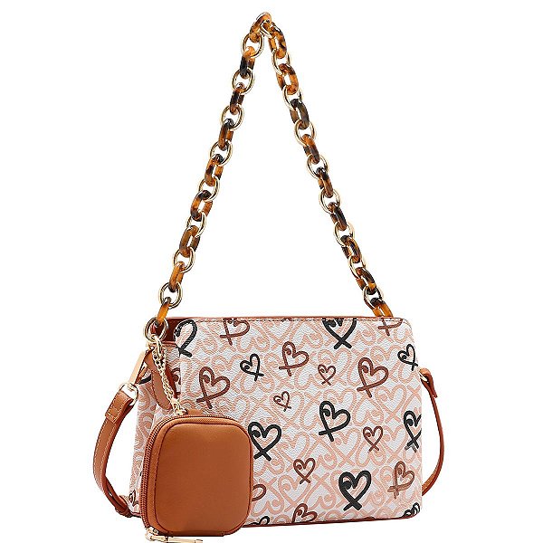 Bolsa Feminina Chenson Original - Classic Heart - Alça de Ombro - Bege 3484990