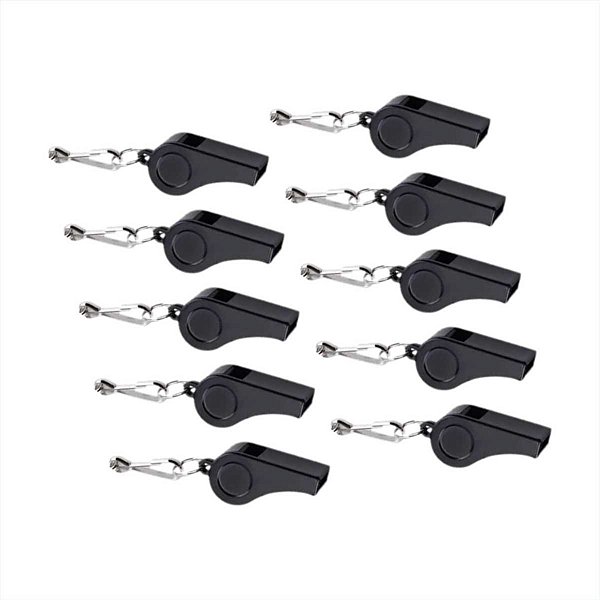Apito profissional em ABS preto com cordão - 20 unidades