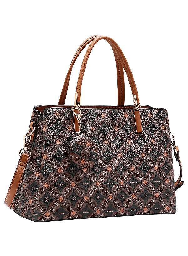 Bolsa Feminina Chenson Original - Monograma Contemporâneo - Alça de Mão - Café  3485375
