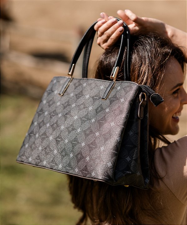Bolsa Feminina Chenson Original - Monograma Contemporâneo - Alça de Mão - Preto  3485375