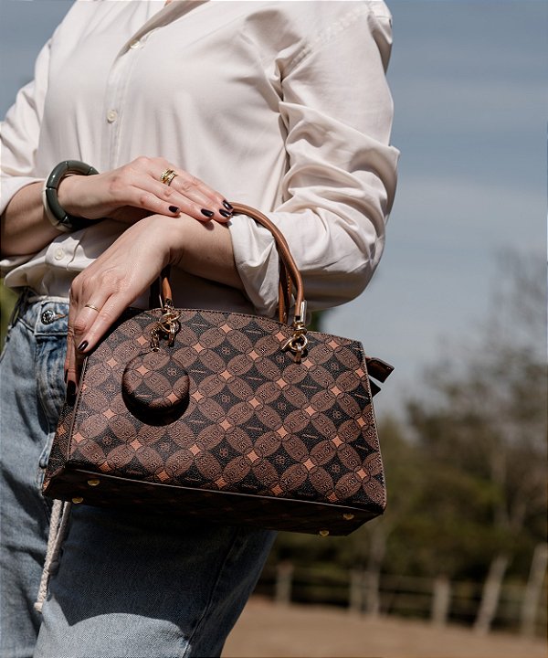 Bolsa Feminina Chenson Original - Monograma Contemporâneo - Alça de Mão - Café  3485376