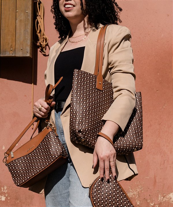 Bolsa Feminina Chenson Original - Monograma Baby Urso Kit 3 peças - Café - 3485366