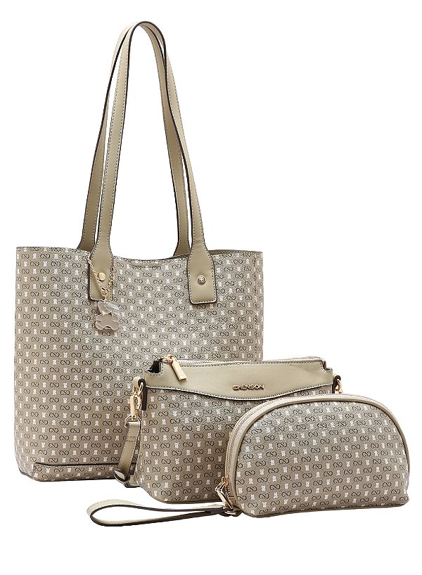 Bolsa Feminina Chenson Original - Monograma Baby Urso Kit 3 peças - Natural - 3485366