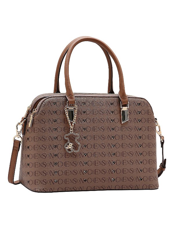 Bolsa Feminina Chenson Original - Cristal Monograma Coração - Alça de Mão - Café 3485396