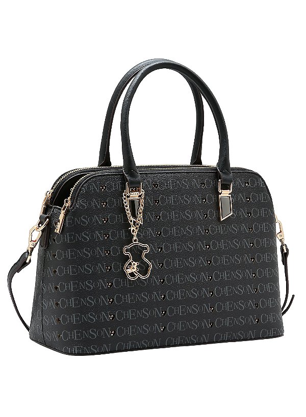 Bolsa Feminina Chenson Original - Cristal Monograma Coração - Alça de Mão - Preto 3485396