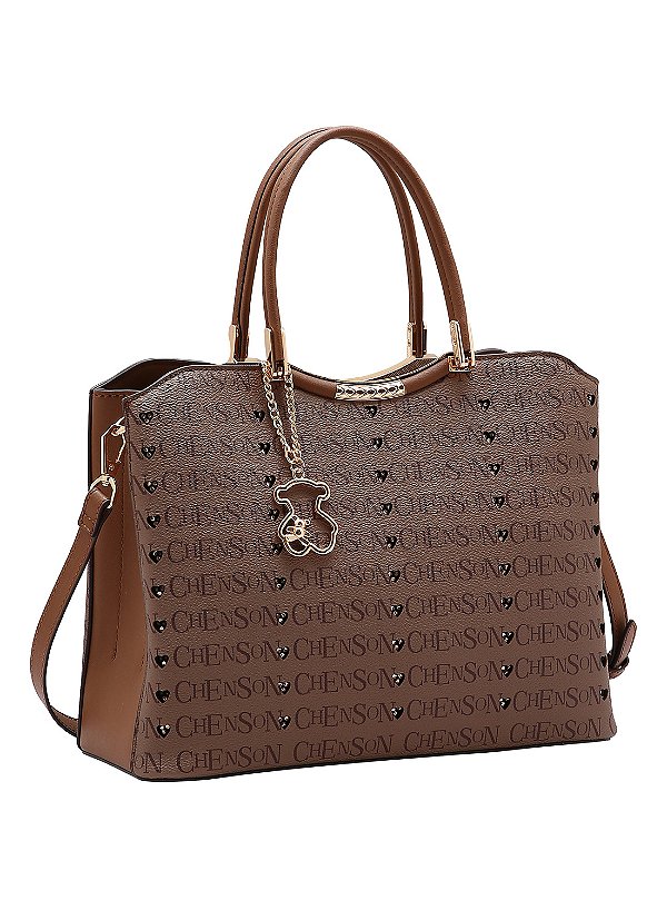 Bolsa Feminina Chenson Original - Cristal Monograma Coração - Alça de Mão - Café 3485395