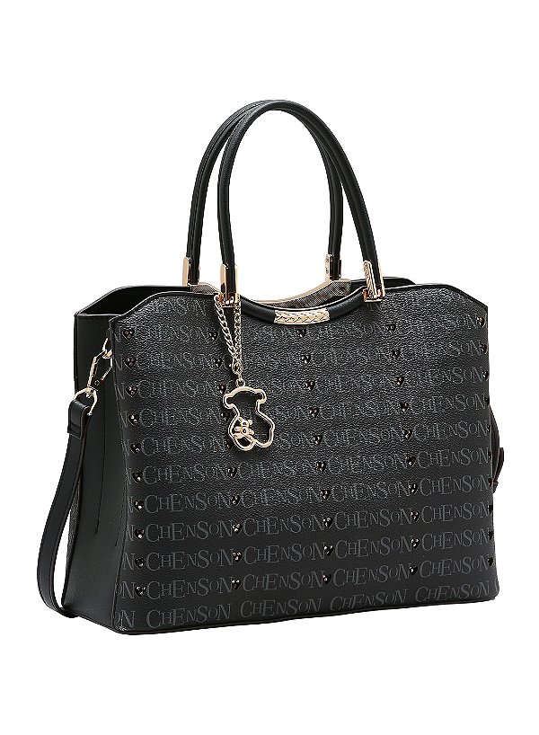 Bolsa Feminina Chenson Original - Cristal Monograma Coração - Alça de Mão - Preto 3485395