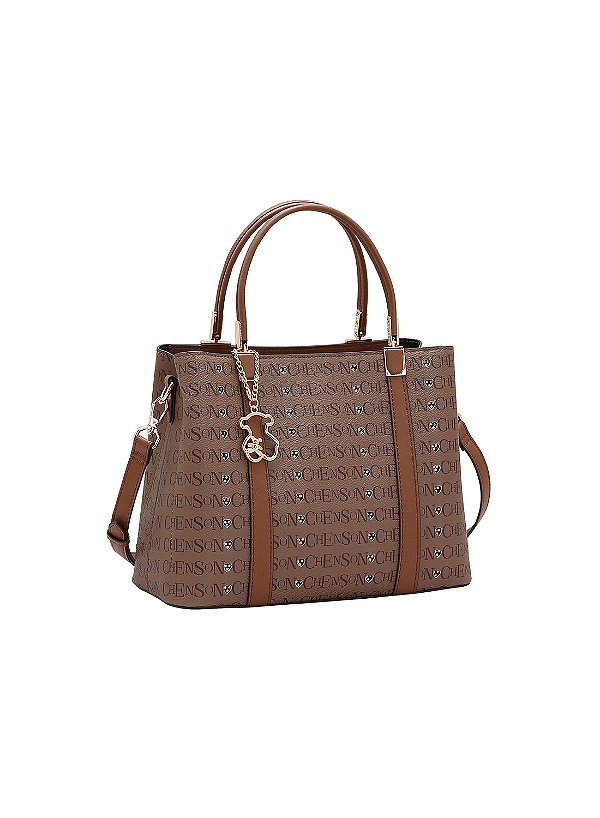 Bolsa Feminina Chenson Original - Cristal Monograma Coração - Alça de Mão - Café 3485397