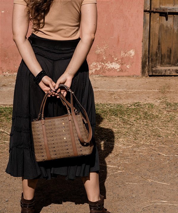 Bolsa Feminina Chenson Original - Cristal Monograma Coração - Alça de Mão - Café 3485397