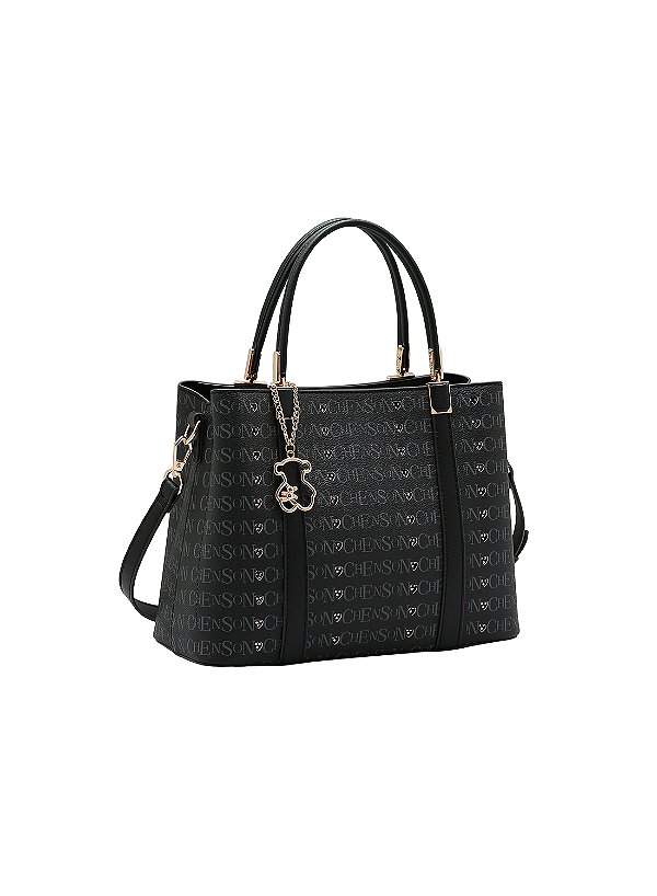 Bolsa Feminina Chenson Original - Cristal Monograma Coração - Alça de Mão - Preto 3485397