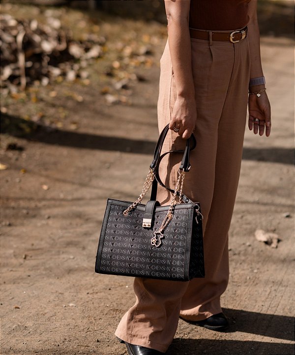 Bolsa Feminina Chenson Original - Cristal Monograma Coração - Alça de Ombro - Preto 3485400