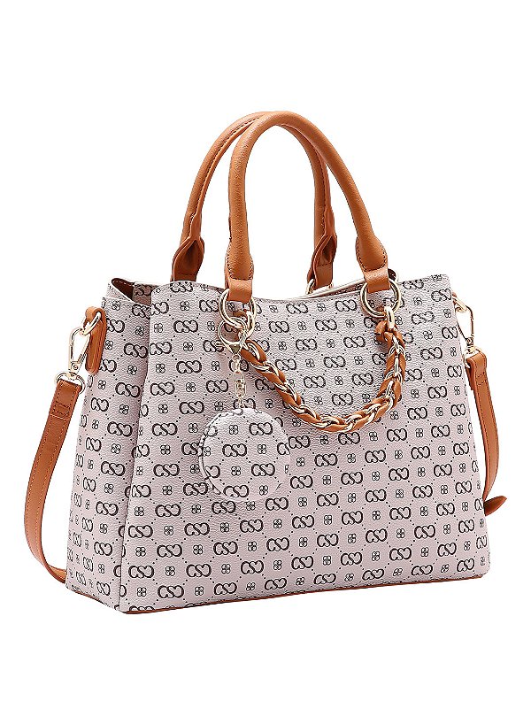 Bolsa Feminina Chenson Original - Monograma Elegance - Alça de Mão - Bege 3485083