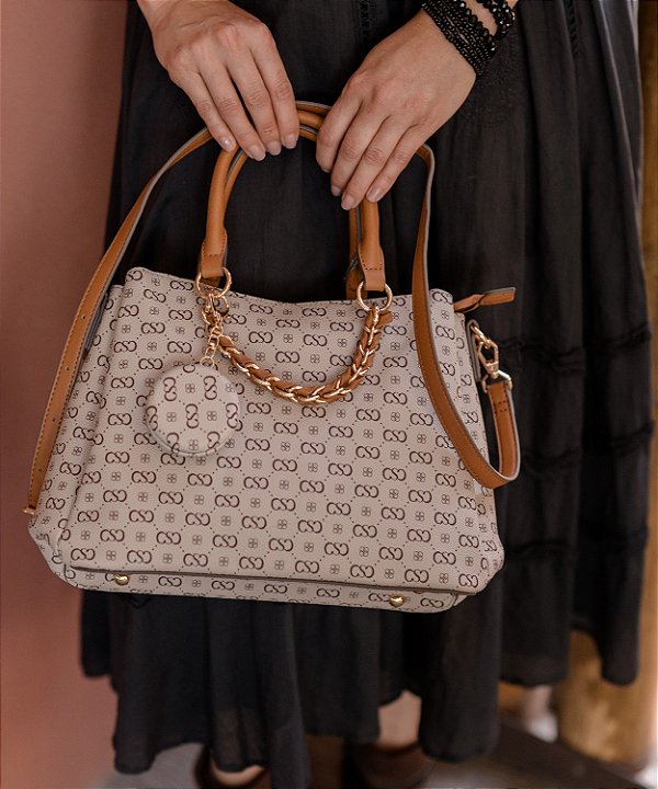Bolsa Feminina Chenson Original - Monograma Elegance - Alça de Mão - Bege 3485083