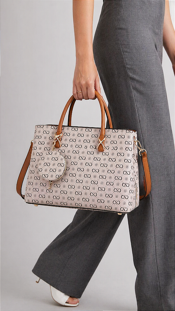 Bolsa Feminina Chenson Original - Monograma Elegance - Alça de Mão - Bege 3485407