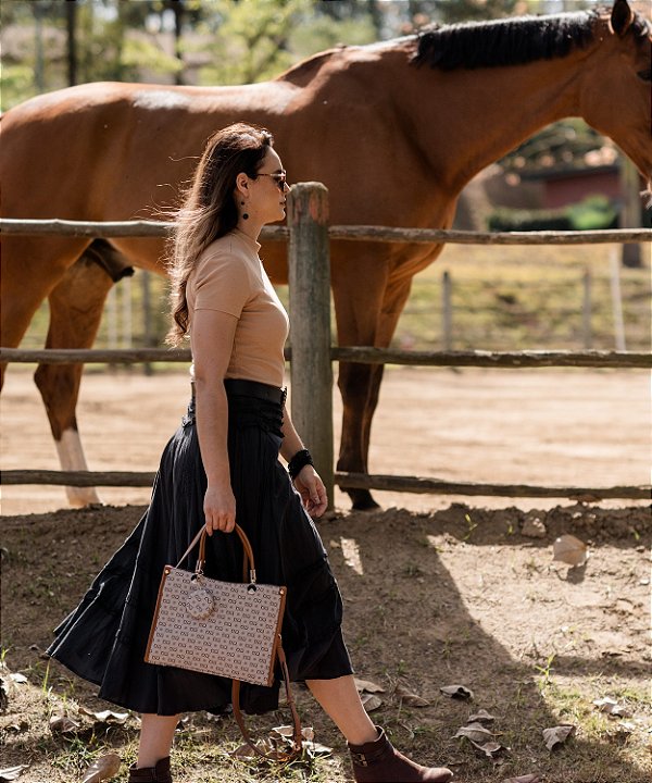 Bolsa Feminina Chenson Original - Monograma Elegance - Alça de Mão - Bege 3485410