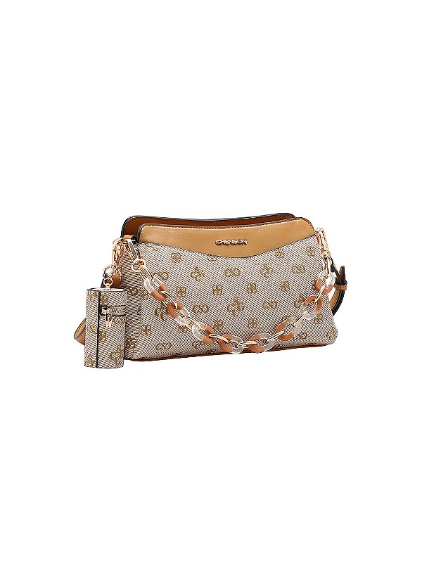 Bolsa Feminina Chenson Original - Monograma Atemporal - Alça Transversal  - Bege 3485416