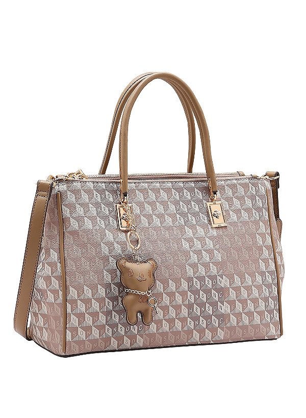 Bolsa Feminina Chenson Original - Monograma tridimensional - Alça de Mão  - Bege 3485422