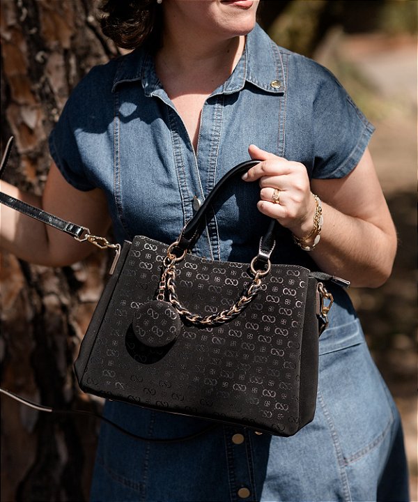 Bolsa Feminina Chenson Original - Relevo Monograma - Alça de Mão  - Preto 3485433