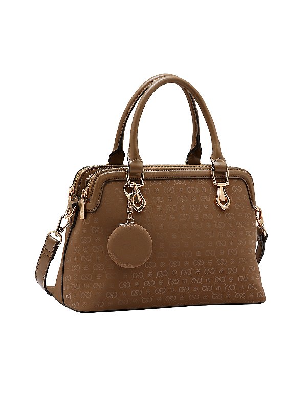 Bolsa Feminina Chenson Original - Relevo Monograma - Alça de Mão  - Marrom 3485432