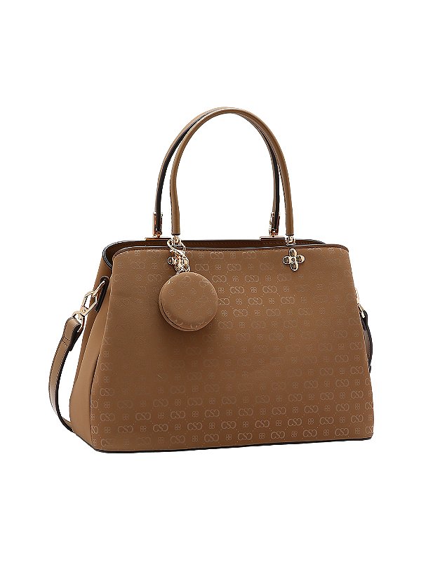 Bolsa Feminina Chenson Original - Relevo Monograma - Alça de Mão  - Marrom 3485431