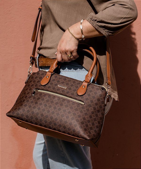 Bolsa Elemento Gráfico Casual - Alça de Mão - Café - Chenson 3485288