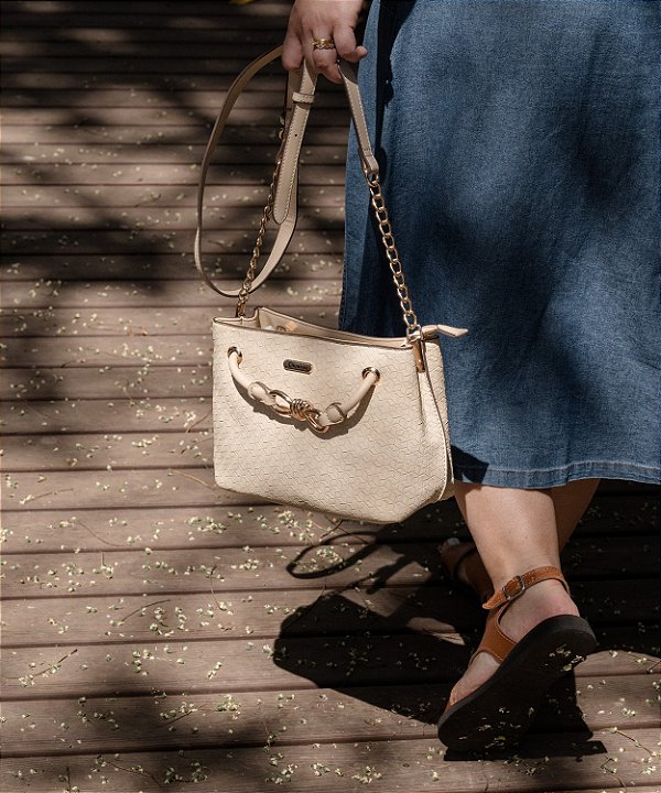 Bolsa Ferragem Chic - Transversal - Bege - Chenson 3485304