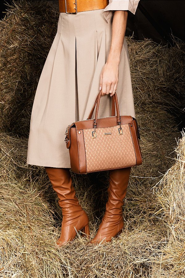 Bolsa Textura Chic - Alça de Mão - Caramelo - Chenson 3485301
