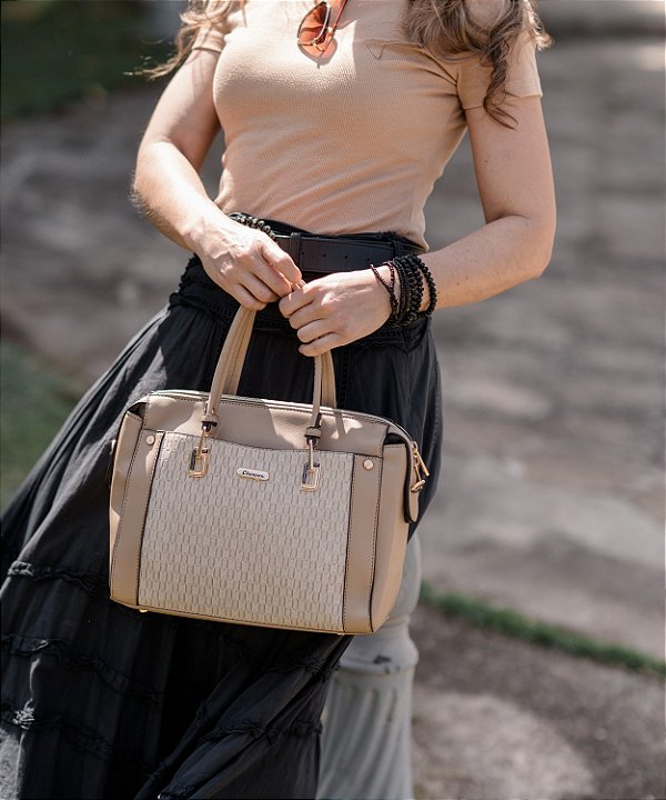 Bolsa Textura Chic - Alça de Mão - Bege - Chenson 3485301