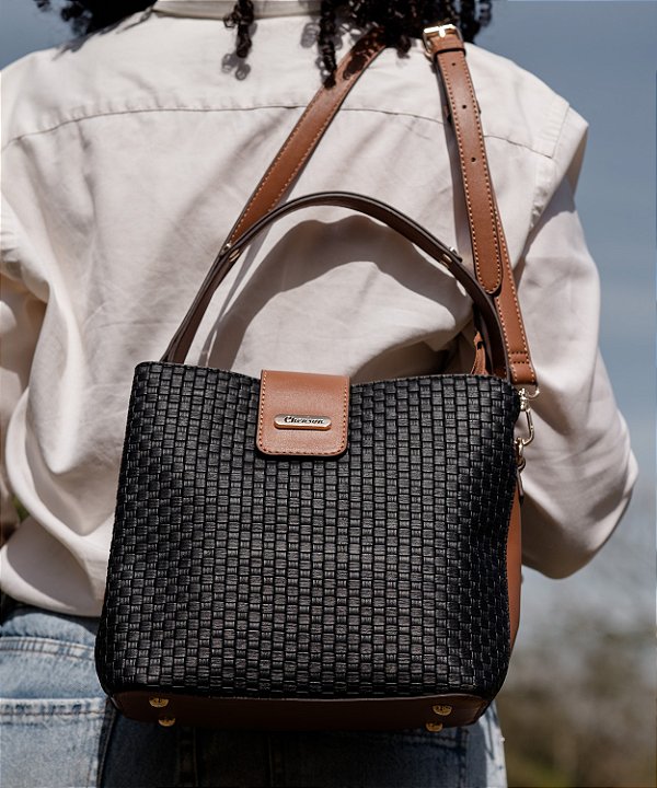 Bolsa Duo Colors - Alça de Mão - Preto - Chenson Original 3485264
